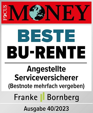Testsiegel: ERGO erhält die Auszeichnung beste BU-Rente von Focus Money und der Ratingagentur Franke und Bornberg. 