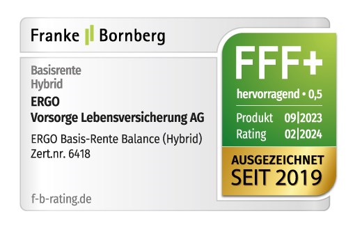Testsiegel: Franke & Bornberg prämiert die ERGO Basis Rente Balance mit FFF hervorragend.