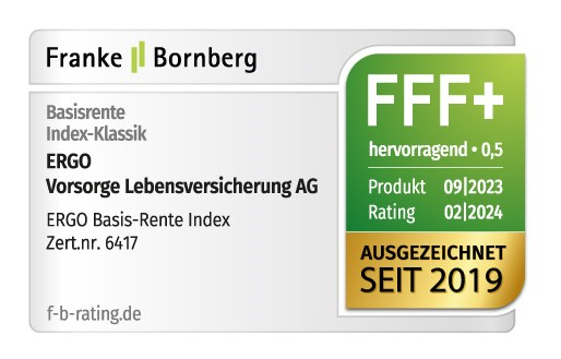 Testsiegel: Franke & Bornberg prämiert die ERGO Basis Rente Index mit FFF hervorragend.