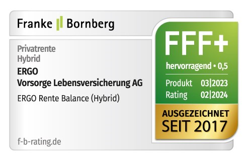 Testsiegel: Franke & Bornberg prämiert die ERGO Rente Balance mit FFF hervorragend.