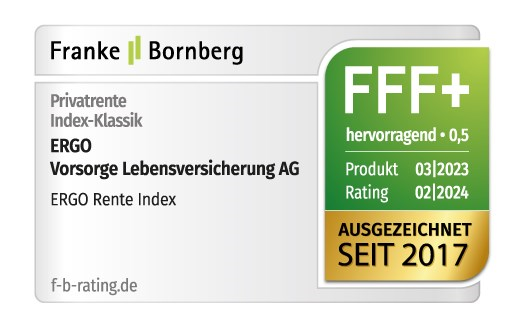 Testsiegel: Franke & Bornberg prämiert die ERGO Rente Index mit FFF hervorragend.