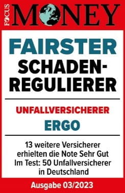 "Fairster Unfallversicherer" - so bewertet Focus Money die ERGO Unfallversicherung in Ausgabe 28/2021.