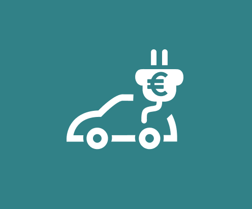 Symbolische Darstellung eines E-Autos mit großem Stecker, auf dem ein Euro-Zeichen steht.