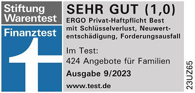 Testsiegel: Stiftung Warentest zeichnet den Tarif ERGO Privat-Haftpflicht Best mit der Note sehr gut aus.