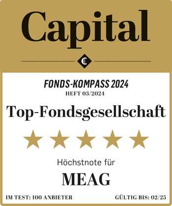Testsiegel: Das Wirtschaftsmagazin Capital zeichnet MEAG als Top-Fondsgesellschaft mit 5 Sternen aus.