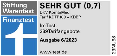 Stiftung Warentest bewertet DKV KombiMed Tarif KDTP100+KDBP 2023 mit 0,7 - Sehr Gut.