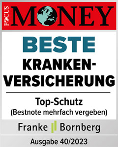 Testsiegel:Focus Money hat zusammen mit Franke und Bornberg ERGO den Titel „Beste Krankenversicherung" verliehen.