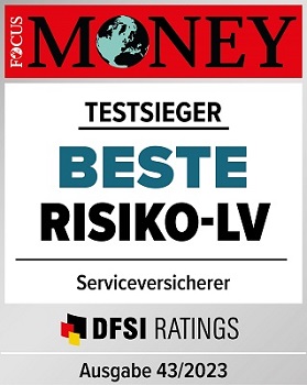 Testsiegel: Focus Money und das Deutsche Finanz-Service-Institut küren ERGO als Testsieger beste Risikolebensversicherung im Bereich Service.