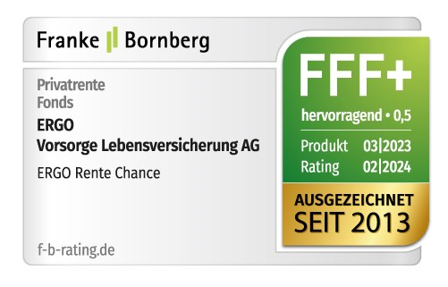 Testsiegel: Franke & Bornberg prämiert die ERGO Rente Chance mit FFF hervorragend.