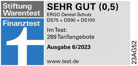 Testsiegel: Stiftung Warentest hat den Zahnersatztarif DS75/90/100 mit der Note "Sehr gut" ausgezeichnet.