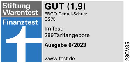 Testsiegel: Stiftung Warentest hat den Zahnersatztarif Dental-Schutz 75 mit der Note "gut" ausgezeichnet.